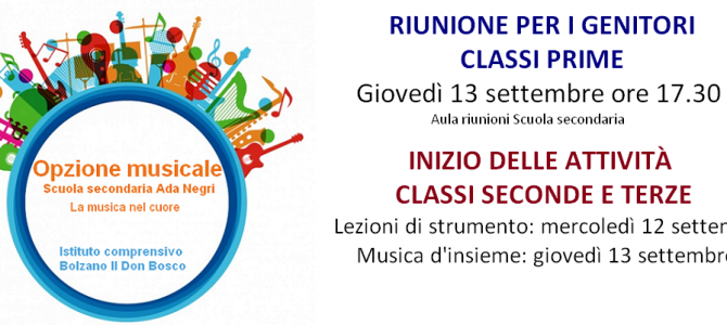 Per i genitori dell’OPZIONE MUSICALE